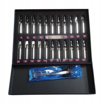 Komplet stalowych dziobów, 22 rodzaje do maszynki tatuażu + szczoteczki